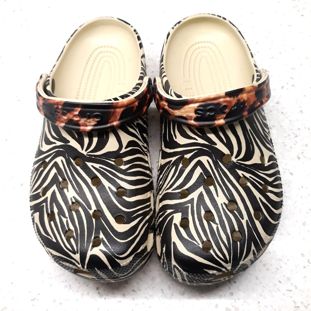 CROCS Classic Animal Remix Clog Shoe Zebra Leopard Animal Print M7 W9 EUC